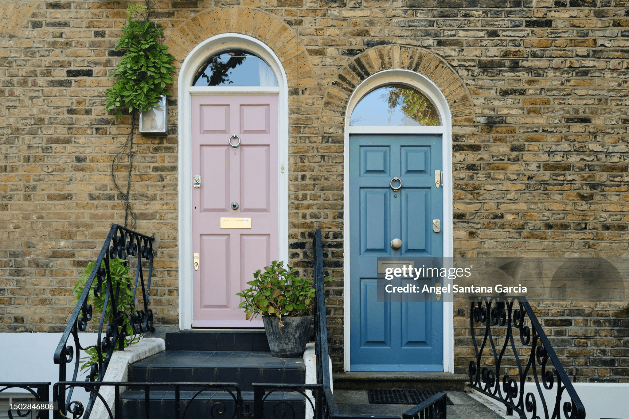 Colourful front doors of residential homes